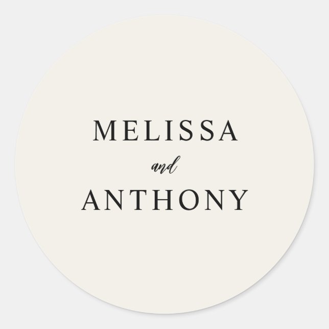 Modern Minimalist Black and Ecru Wedding Classic Round Sticker (Front)