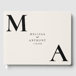 Modern Minimalist Black and Ecru Wedding Guest Book
