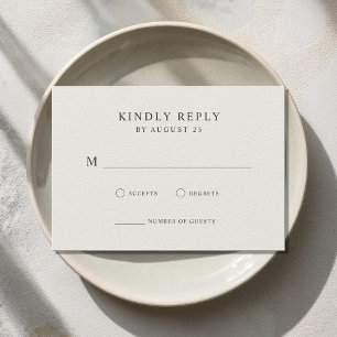 Modern Minimalist Black and Ecru Wedding RSVP Card