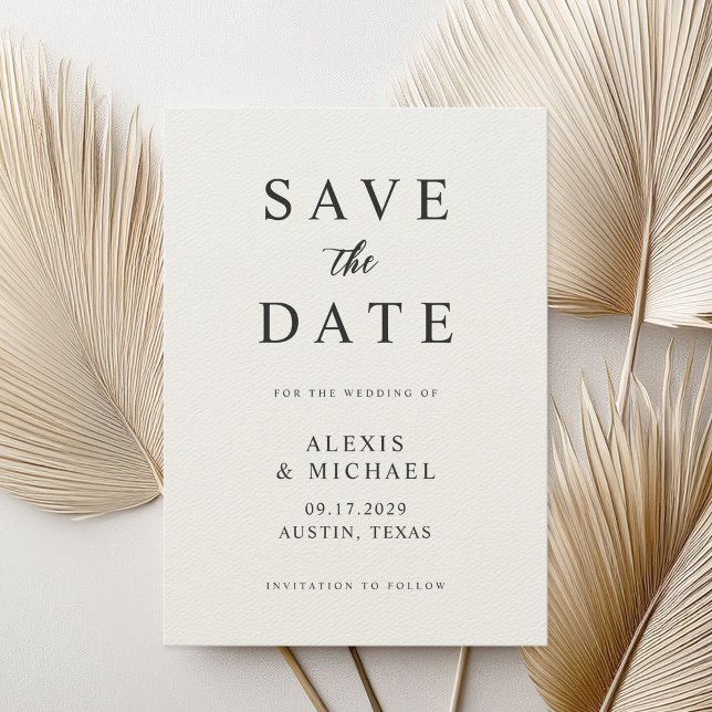 Modern Minimalist Black and Ecru Wedding Save The Date (Creator Uploaded)