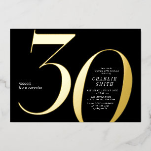 Modern minimalist black and gold 30th birthday