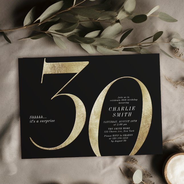 Modern minimalist black and gold 30th birthday invitation (Modern minimalist black and gold 30th birthday invitation)