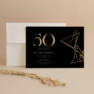 Modern minimalist black and gold 50th birthday  invitation