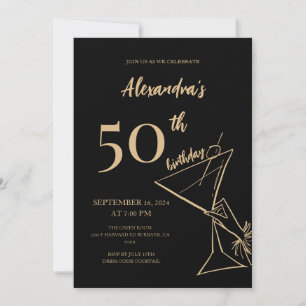 Modern minimalist black and gold 50th birthday  invitation