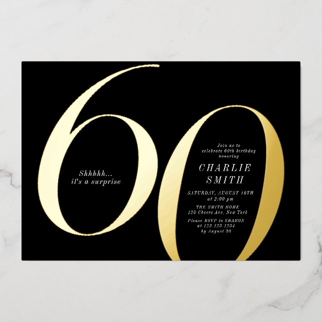 Modern minimalist black and gold 60th birthday (Front)