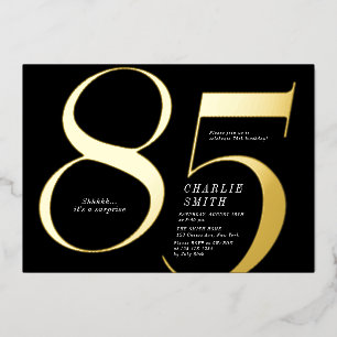 Modern minimalist black and gold 85th birthday