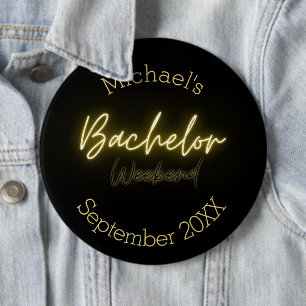 Modern Minimalist Black and Gold Bachelor Party  6 Cm Round Badge