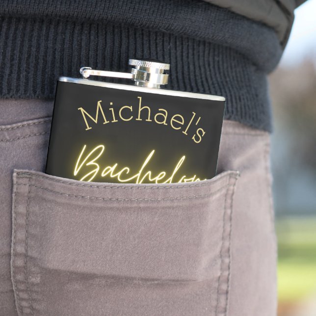 Modern Minimalist Black and Gold Bachelor Party  Hip Flask (In Situ)
