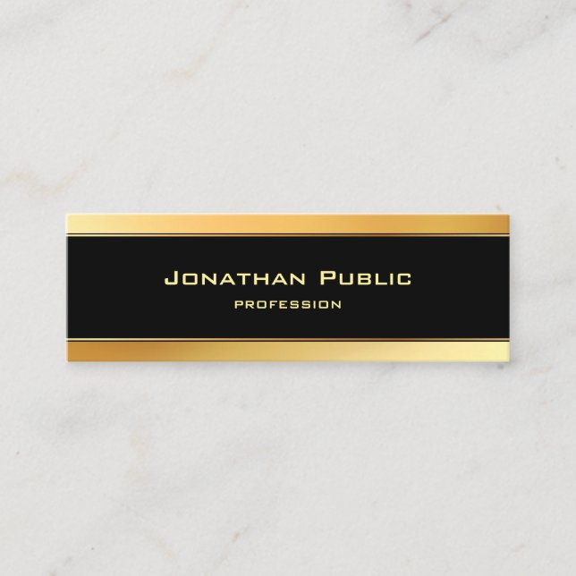 Modern Minimalist Black And Gold Elegant Template Mini Business Card (Front)