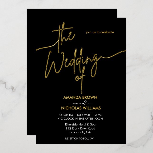 Modern Minimalist Black and Gold Wedding (Front/Back)