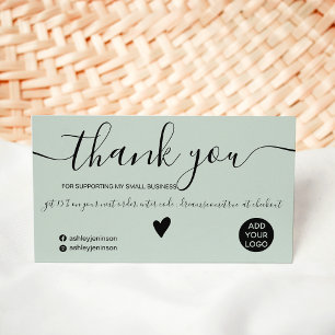 Modern minimalist black and greenorder thank you business card