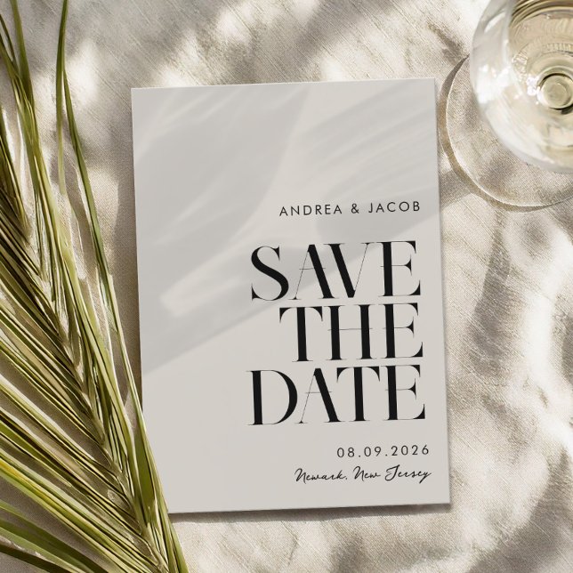 Modern Minimalist Black and Ivory Chic Wedding Save The Date (Creator Uploaded)