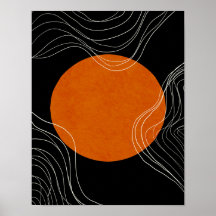Modern Minimalist Black and Orange Abstract Poster
