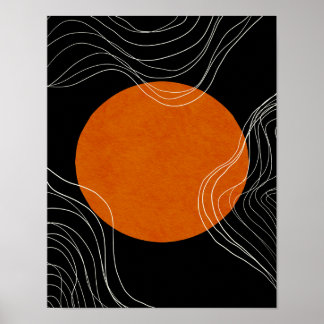 Modern Minimalist Black and Orange Abstract Poster