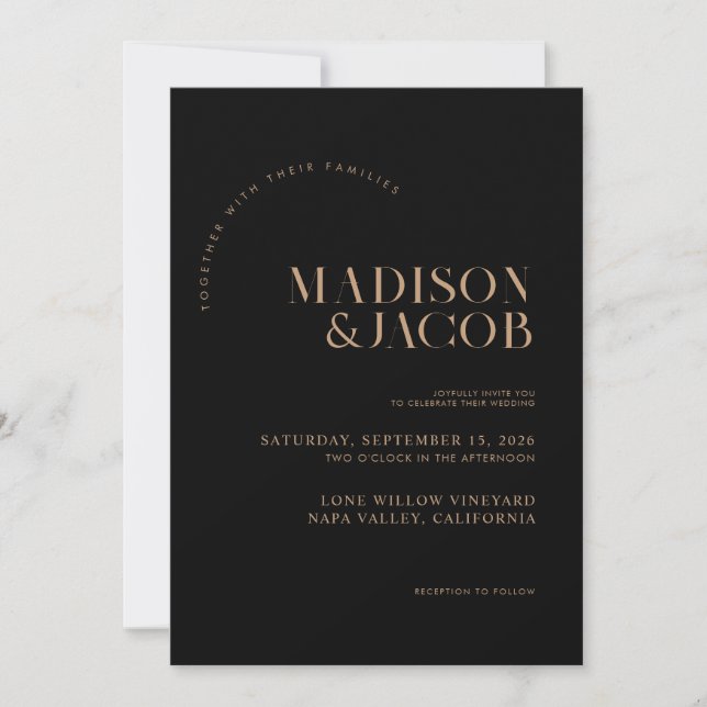Modern Minimalist Black and Tan Wedding Invitation (Front)