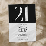 Modern Minimalist Black and White 21st Birthday Invitation<br><div class="desc">Modern minimalist 21st birthday invitation featuring simple design with elegant chic typography in black and white colour.</div>