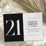 Modern Minimalist Black and White 21st Birthday Invitation<br><div class="desc">Modern minimalist 21st birthday invitation featuring simple design with elegant chic typography in black and white colour.</div>