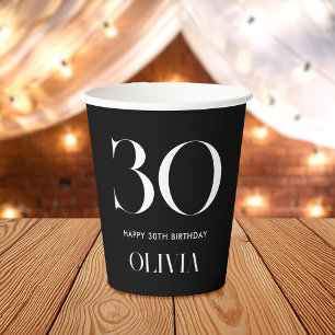 Modern Minimalist Black and White 30th Birthday Paper Cups