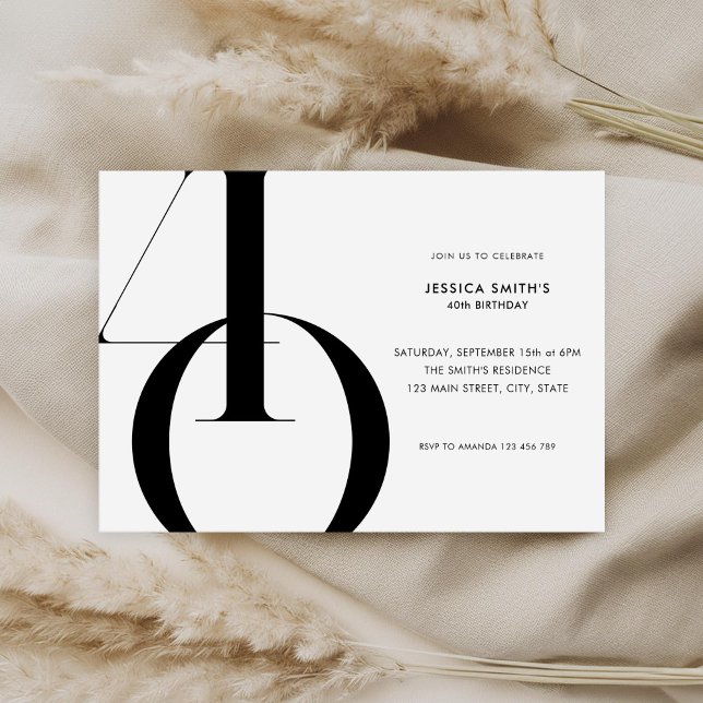 Modern Minimalist Black and White 40th Birthday Invitation (Creator Uploaded)