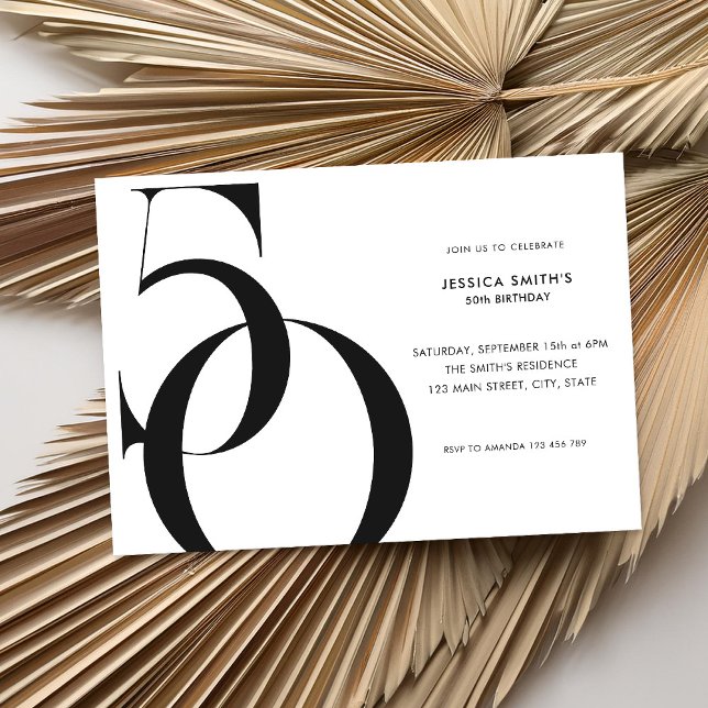 Modern Minimalist Black and White 50th Birthday Invitation (Creator Uploaded)