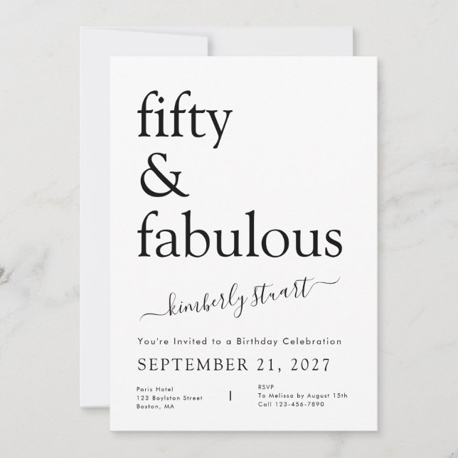 Modern Minimalist Black and White 50th Birthday Invitation (Front)