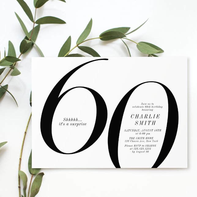 Modern minimalist black and white 60th birthday invitation (Modern minimalist black and white 60th birthday invitation)