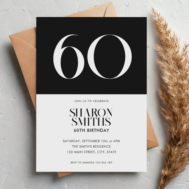 Modern Minimalist Black and White 60th Birthday Invitation (Creator Uploaded)