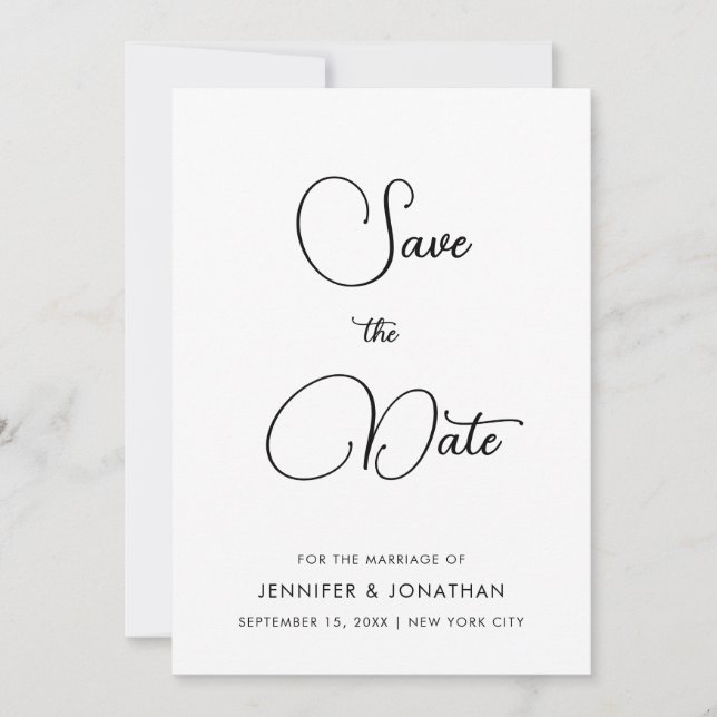 Modern Minimalist Black And White Calligraphy Save The Date (Front)