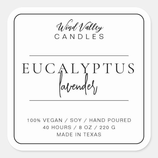 Modern minimalist black and white candle label (Front)