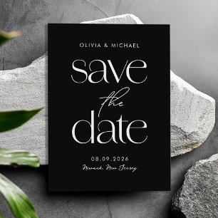Modern Minimalist Black and White Chic Wedding Save The Date