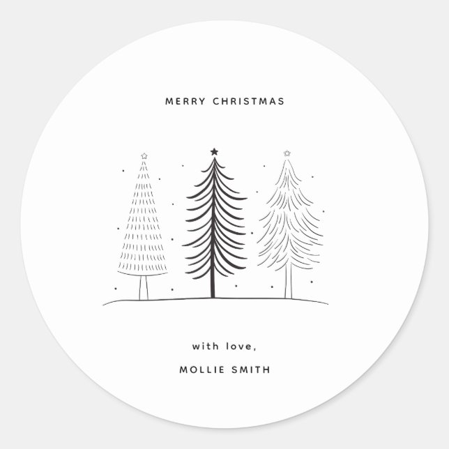 Modern Minimalist Black And White  Christmas Tree Classic Round Sticker (Front)