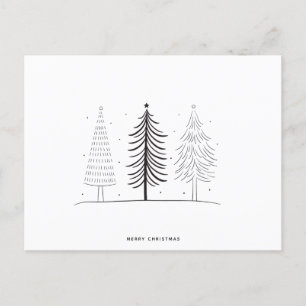 Modern Minimalist Black And White  Christmas Tree Postcard