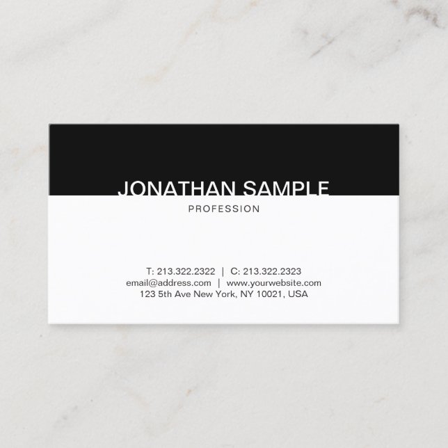 Modern Minimalist Black And White Clean Elegant Business Card (Front)