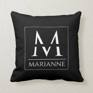 Modern Minimalist Black and White Custom Monogram Cushion