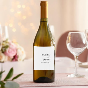 Modern Minimalist Black and White Custom Wedding Wine Label