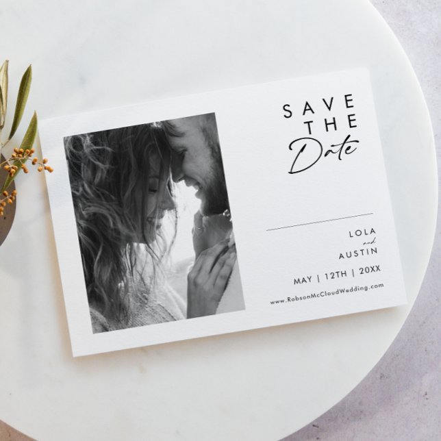 Modern Minimalist Black And White Horizontal  Save The Date (Creator Uploaded)