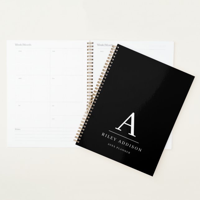 Modern Minimalist Black and White Monogram Planner (Display)