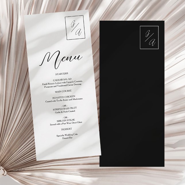 Modern Minimalist Black and White Monogram Wedding Menu (Creator Uploaded)