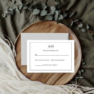 Modern Minimalist Black and white Monogram Wedding RSVP Card