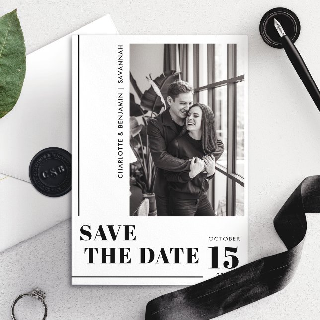 Modern Minimalist Black and White Photo Save The Date (Creator Uploaded)