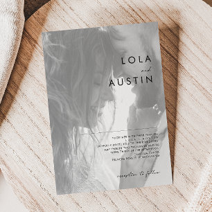 Modern Minimalist Black And White Photo Wedding Invitation