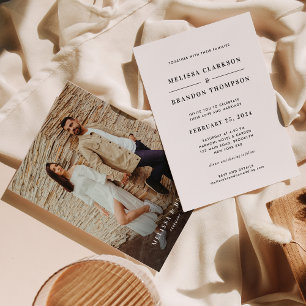 Modern Minimalist Black and White Photo Wedding Invitation