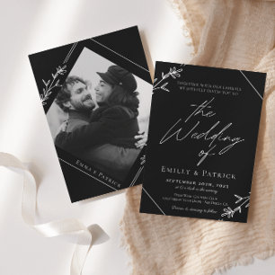 Modern Minimalist Black and White Photo Wedding Invitation