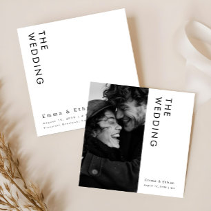 Modern Minimalist Black and White Photo Wedding Invitation