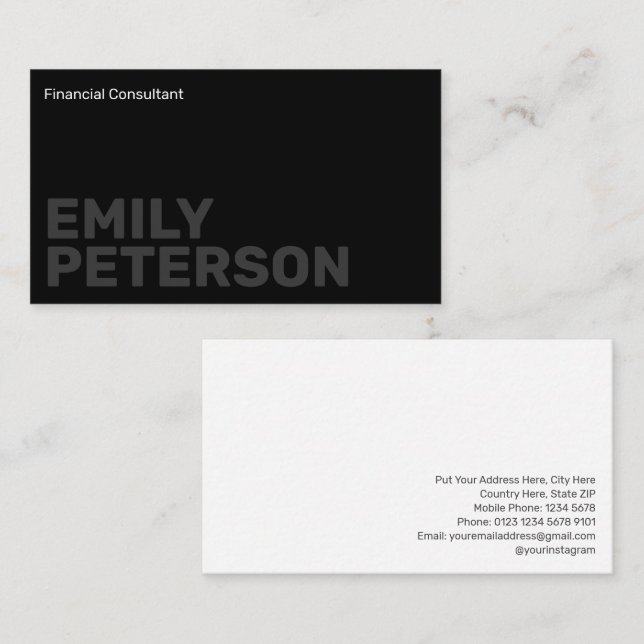Modern Minimalist Black and White Professional Business Card (Front/Back)
