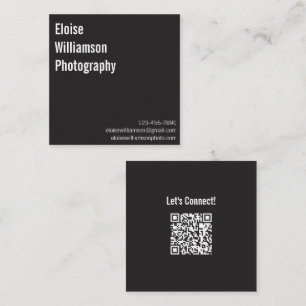 Modern Minimalist Black and White QR Code Bold Square Business Card
