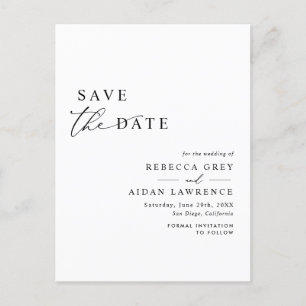 Modern Minimalist Black and White Save the Date Postcard
