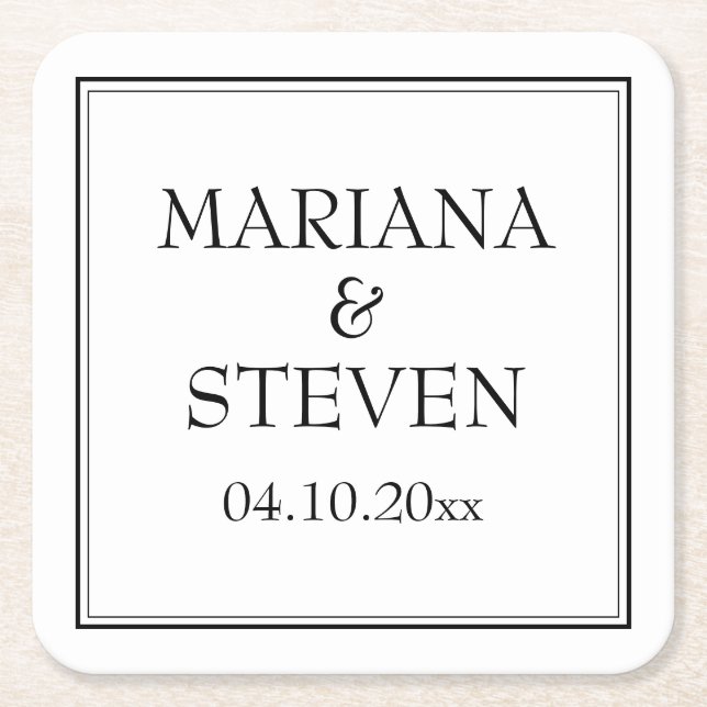 Modern Minimalist Black and White Square Paper Coaster (Front)