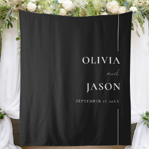 Modern Minimalist Black and White Wedding Backdrop Tapestry