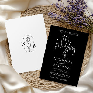 Modern Minimalist Black and White Wedding Classic Invitation